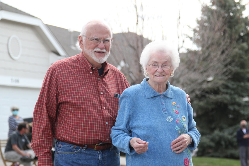 When Evelyn Berkey’s husband served overseas in WWII, she cared for their only son, Bill, alone. Bill now cares for his mother, who lives with him in Castle Rock. He stayed by her side constantly during her 100th birthday celebration on April 21.